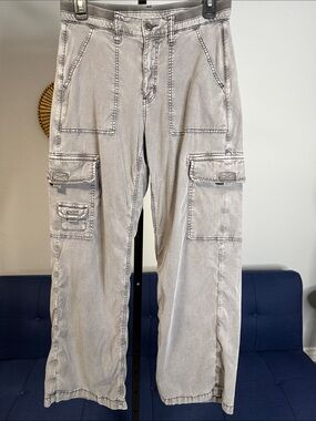 American Eagle Baggy Cargo Pants Gray Stretch Utility Size 28 Regular